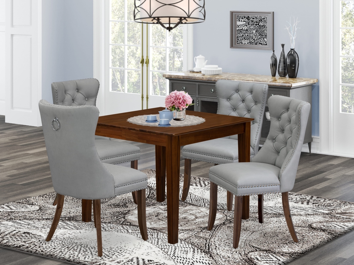 OXDA5-AWA-27 Dining Room Set, Antique Walnut - A Square Solid Wood Table & 4 Upholstered Chairs - 5 Piece