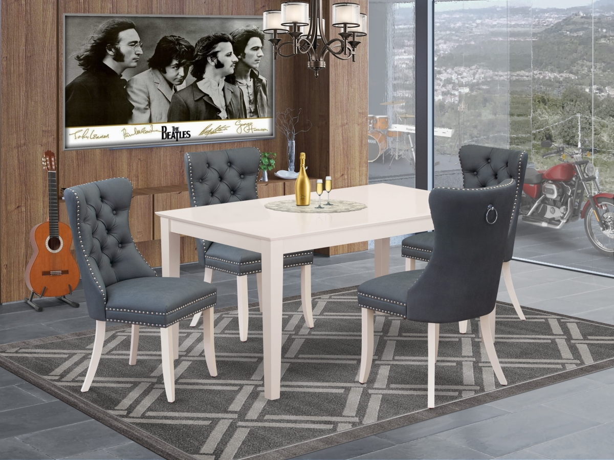 CADA5-LWH-13 Dinette Set, Linen White - A Rectangle Kitchen Table & 4 Upholstered Parson Chairs - 5 Piece