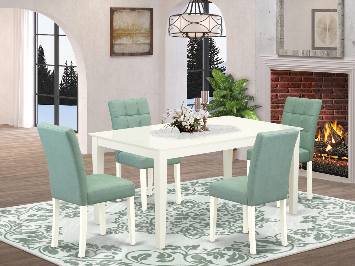 CAAS5-LWH-43 Dining Room Set Contain A Dinner Table & 4 Willow Green Faux Leather Upholstered Dining Chairs, Linen White - 5 Piece