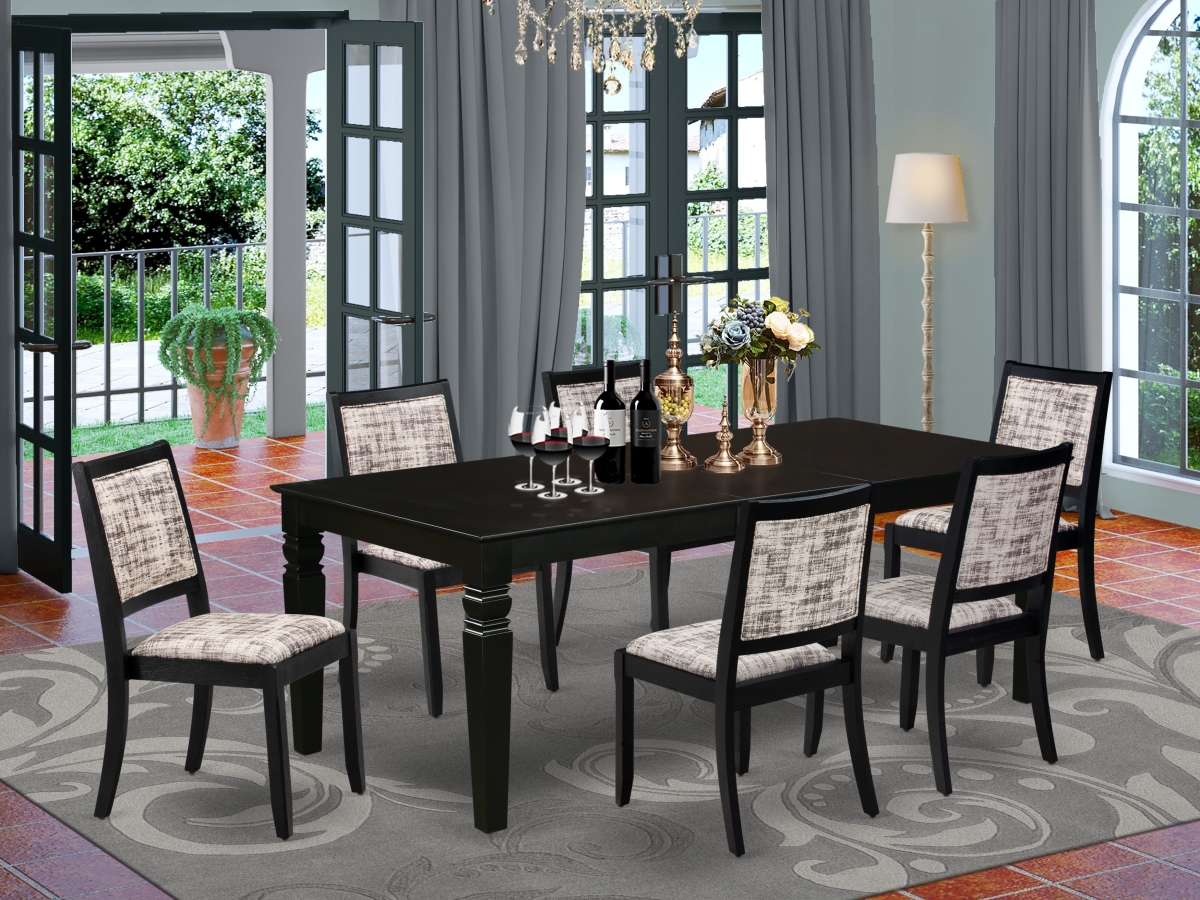 LGX27-BLK-30 Dining Set, Black - A Rectangular Table & 6 Stackable Faux Leather Fabric Chairs - 7 Piece