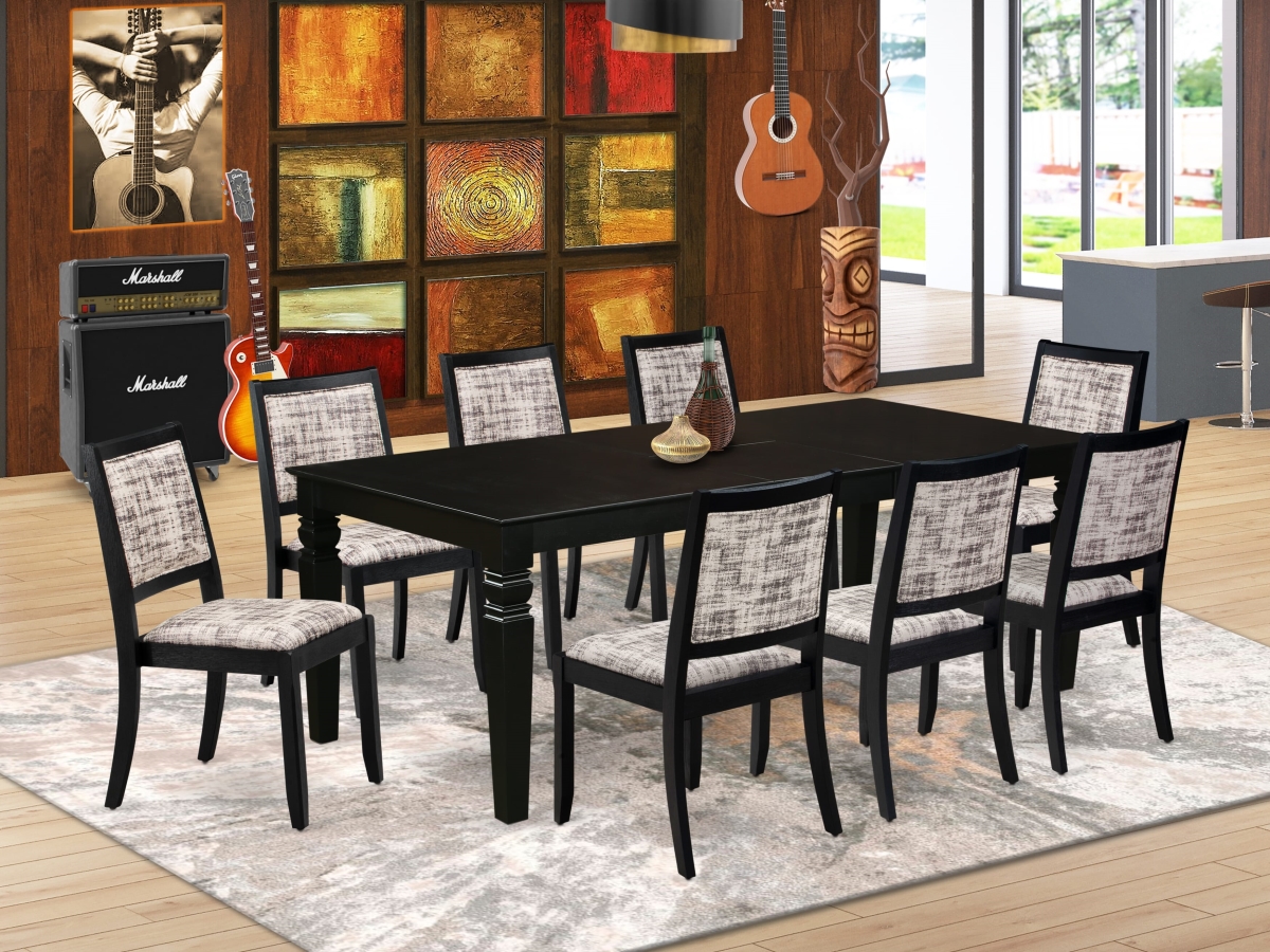 LGX29-BLK-30 Dining Set, Black - A Rectangular Table & 8 Stackable Faux Leather Fabric Chairs - 9 Piece