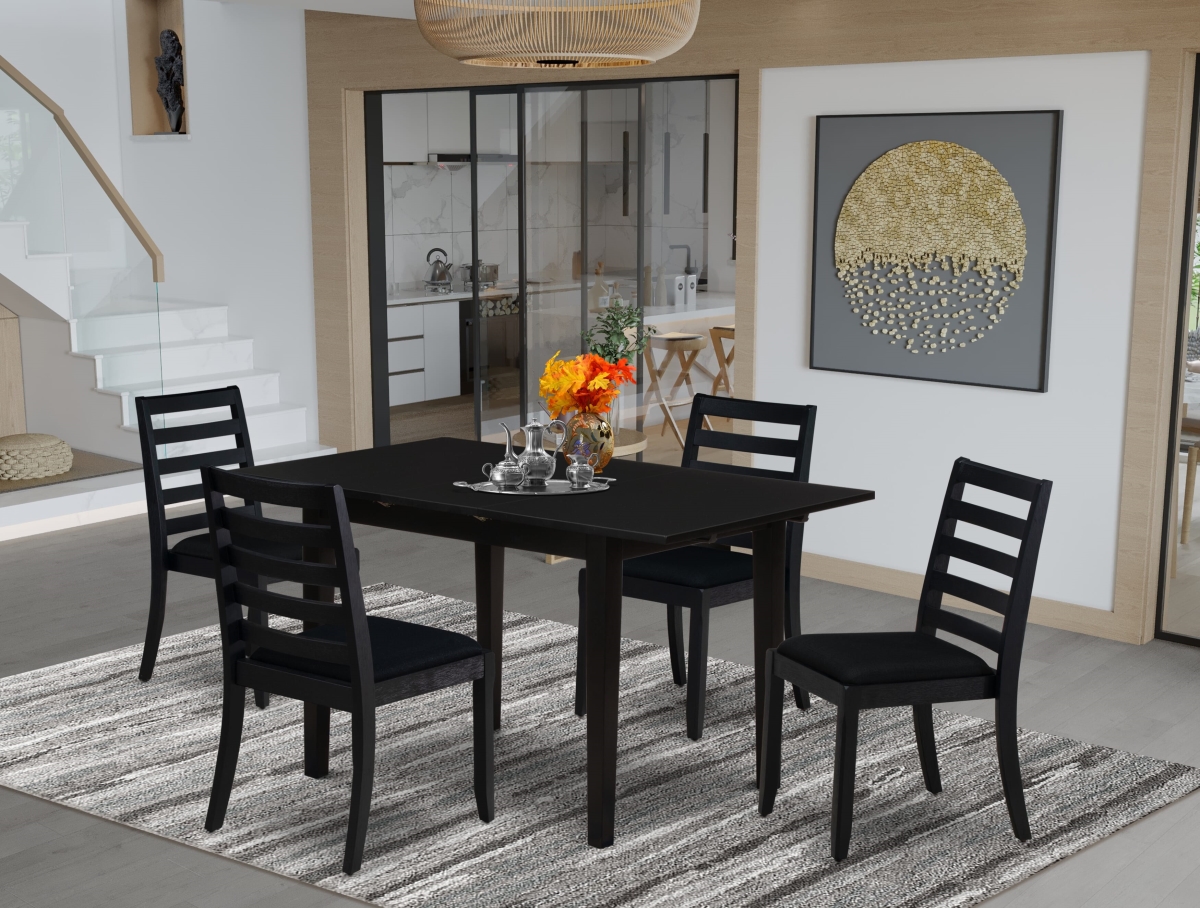 NFX15-BLK-24 Dining Set, Black - A Rectangle Table & 4 Stackable Linen Fabric Chairs - 5 Piece