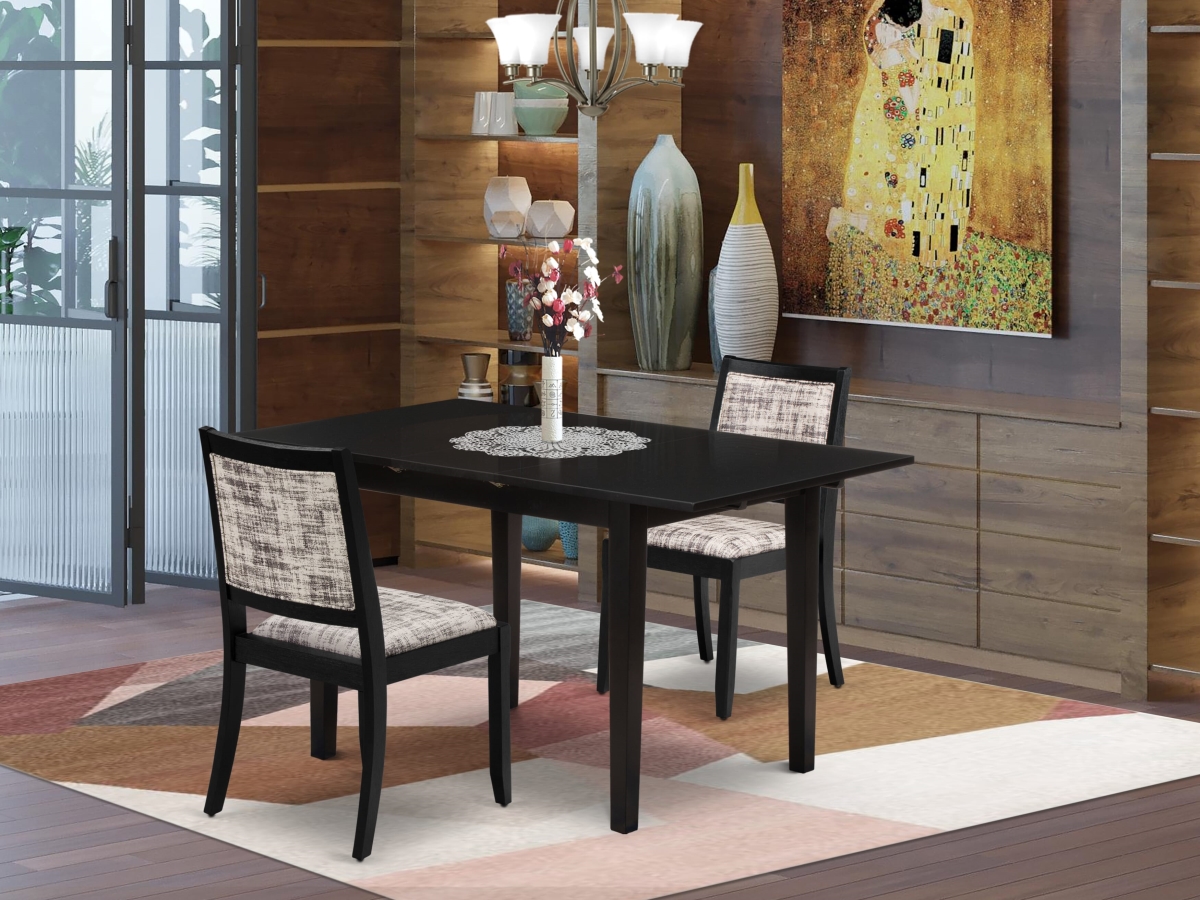 NFX23-BLK-30 Dining Set, Black - A Rectangle Table & 2 Stackable Faux Leather Fabric Chairs - 3 Piece