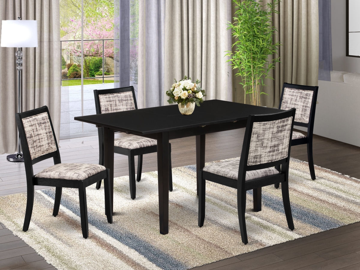 NFX25-BLK-30 Dining Set, Black - A Rectangle Table & 4 Stackable Faux Leather Fabric Chairs - 5 Piece