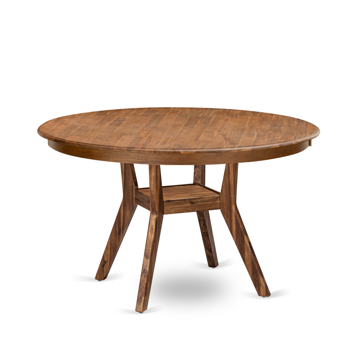 F58-0N-TP Modern Dining Table with Acacia Wood Round Tabletop - Antique Walnut Finish