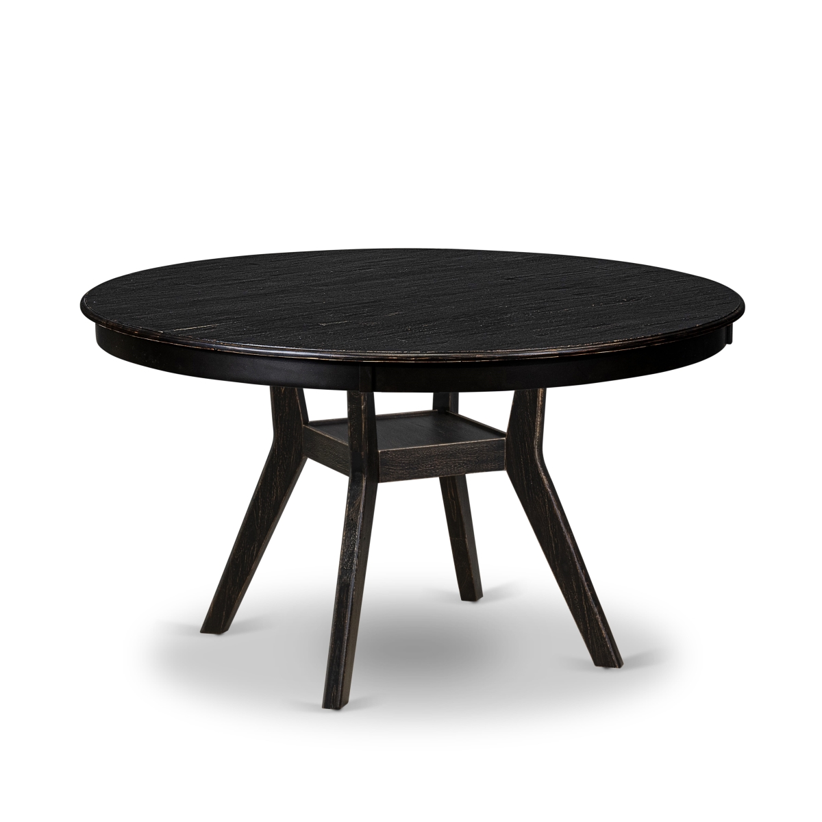 F58-11-TP Kitchen Table with Acacia Wood Round Tabletop - Sand Blasted Black Finish