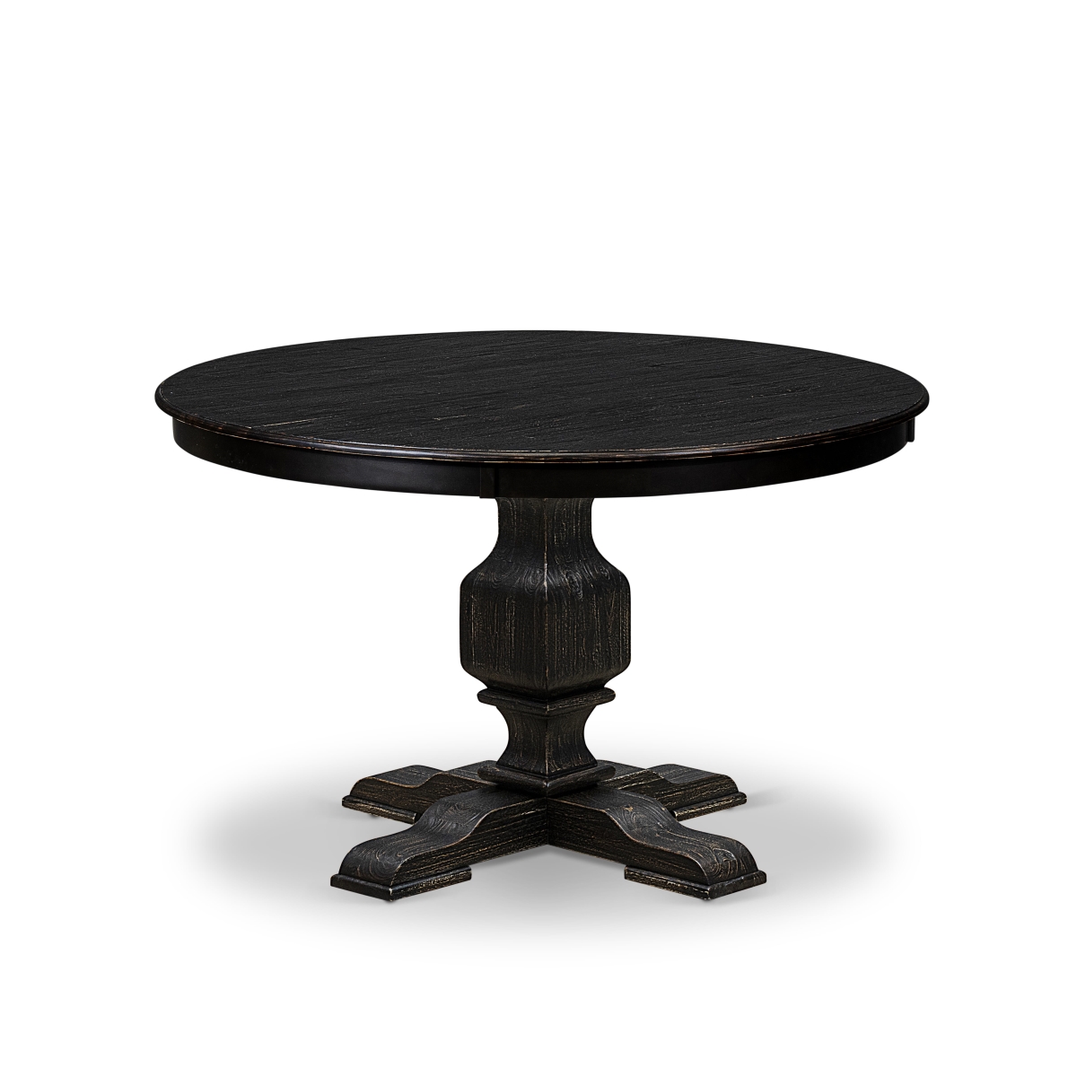 FE3-11-TP Modern Dining Table with Acacia Wood Round Tabletop - Sand Blasted Black Finish