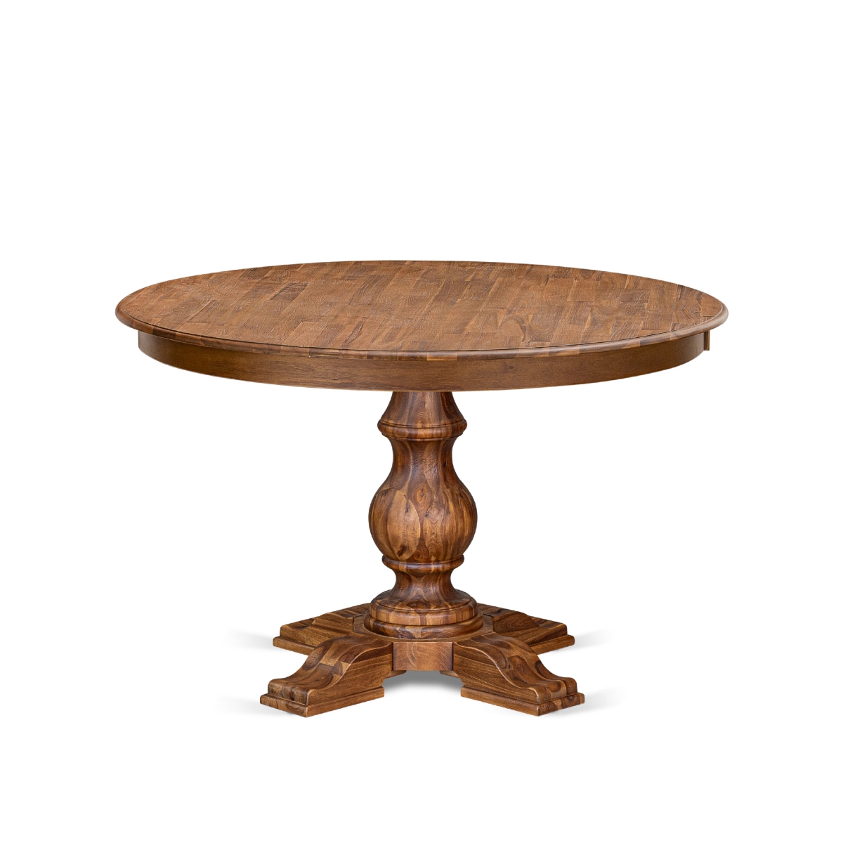 FE5-0N-TP Kitchen Table with Acacia Wood Round Tabletop - Antique Walnut Finish