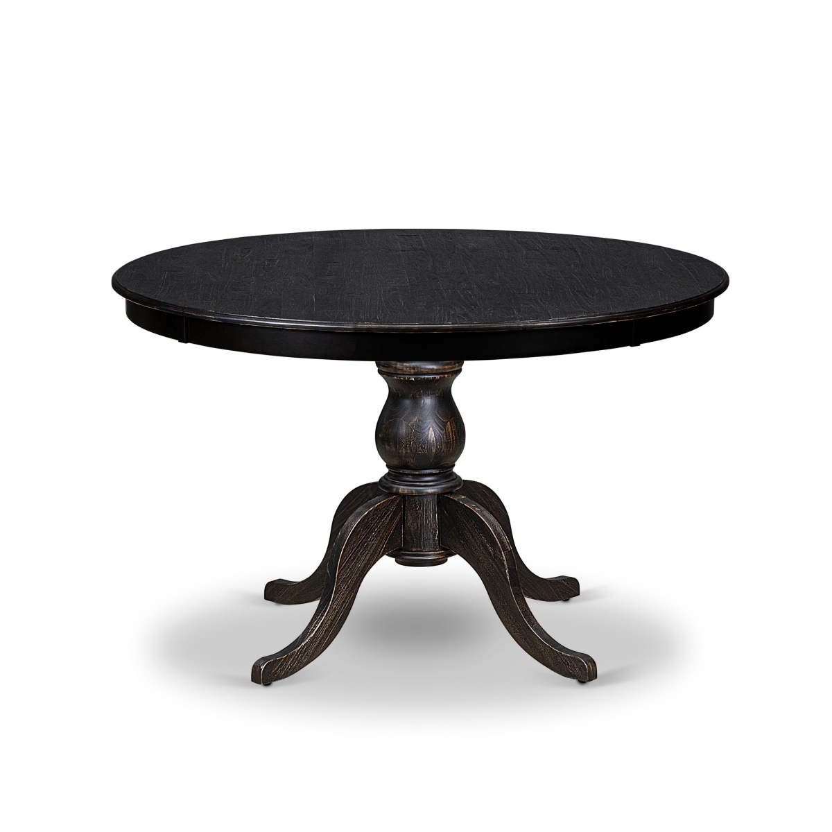 FE6-11-TP Wooden Kitchen Table with Round Tabletop & Stylish Pedestal Base - Sand Blasted Black