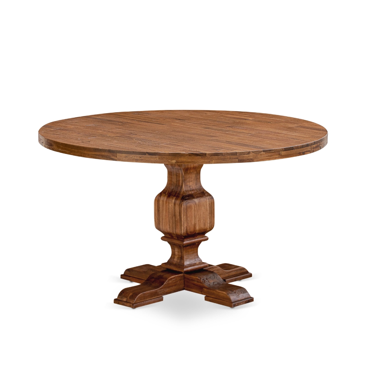 I53-0N-TP Dining Table with Round Tabletop & Elegant Pedestal Base - Antique Walnut