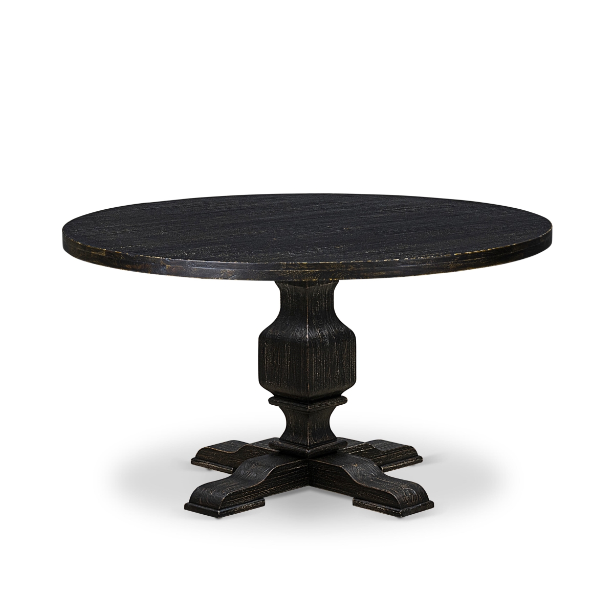 I53-11-TP Wooden Table with Round Tabletop & Stylish Pedestal Base - Sand Blasted Black