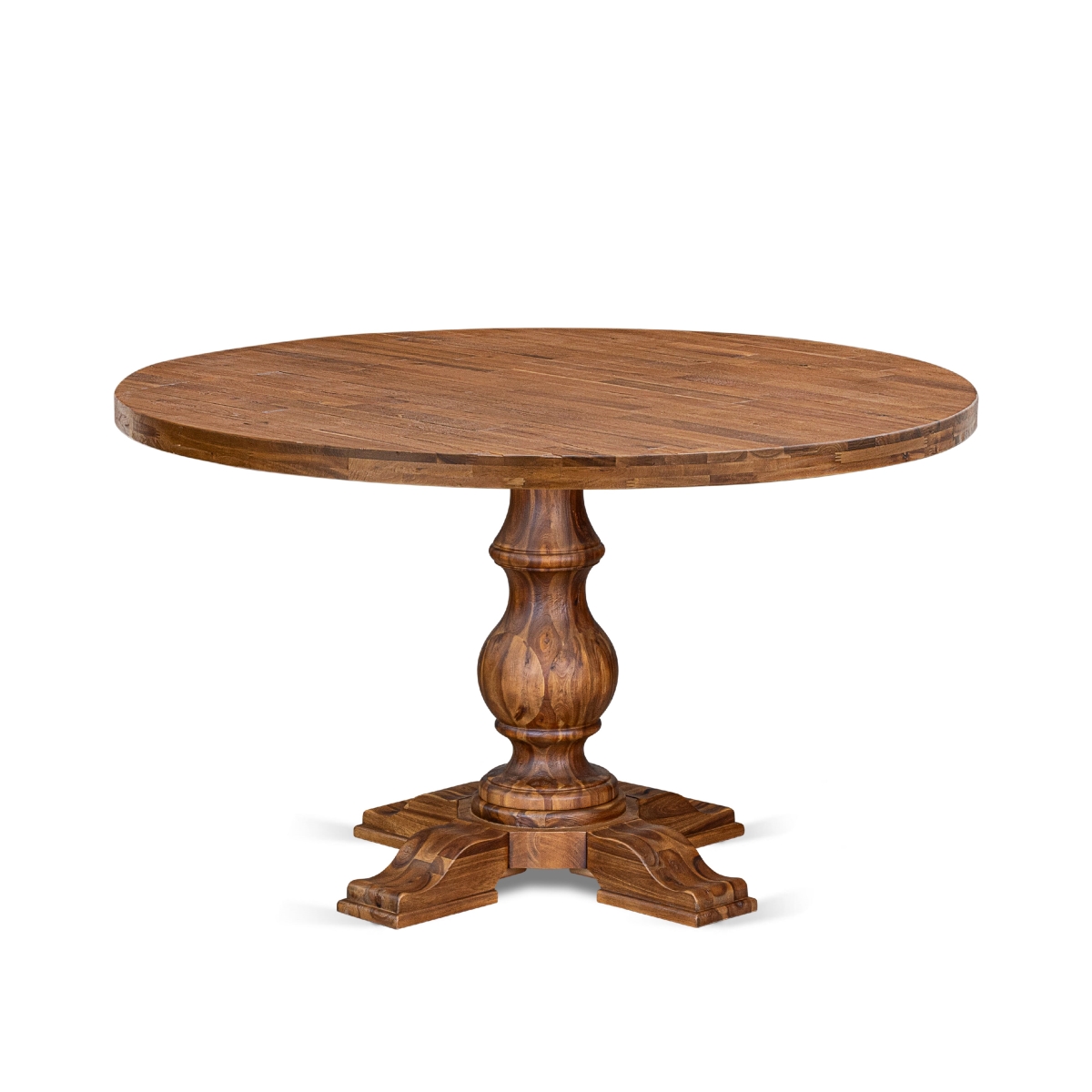 I55-0N-TP Modern Dining Table with Round Tabletop & Stylish Pedestal Base - Antique Walnut