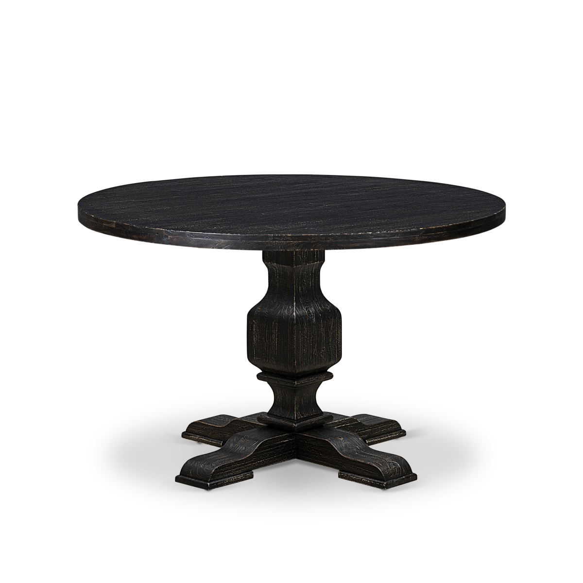 IR3-11-TP A Wood Table with A Round Tabletop & Stylish Pedestal - Sand Blasted Black Finish