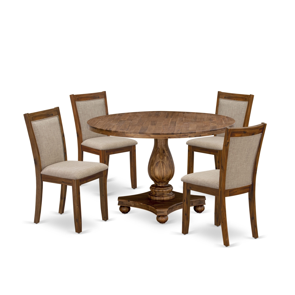 I2MZ5-N04 5 Piece Modern Dining Set - Kitchen Table & 4 Light Tan Parson Chairs - Antique Walnut Finish