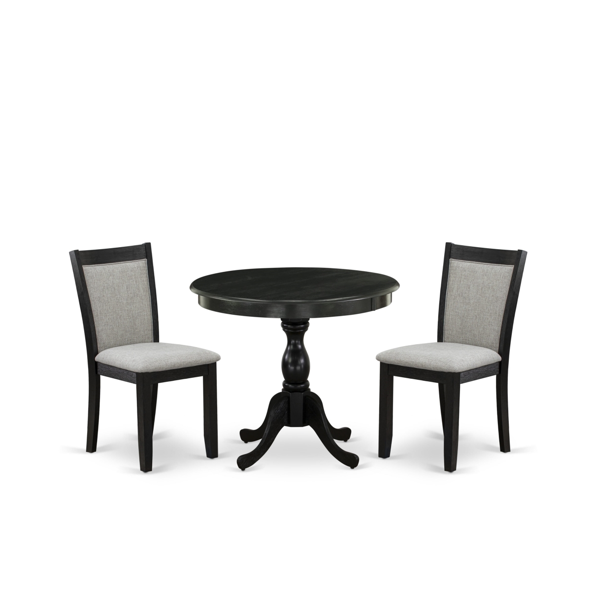 AMMZ3-AB6-06 3 Piece Kitchen Room Table Set Consists of A Wood Table & 2 Shiitake Parson Dining Chairs - Wire Brushed Black Finish
