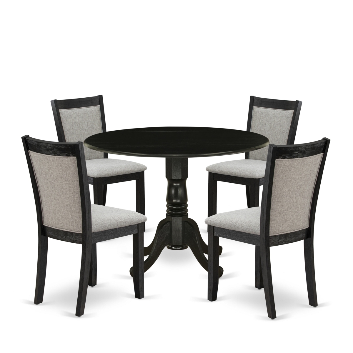 DLMZ5-AB6-06 5 Piece Dinette Set Contains A Round Pedestal Table & 4 Shiitake Parson Dining Chairs - Wire Brushed Black Finish