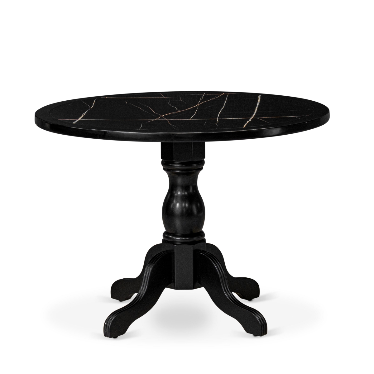 42T-103-TP A Round Table with Lattice Black Marble Pattern Tabletop, 42 x 42 in., Black Finish