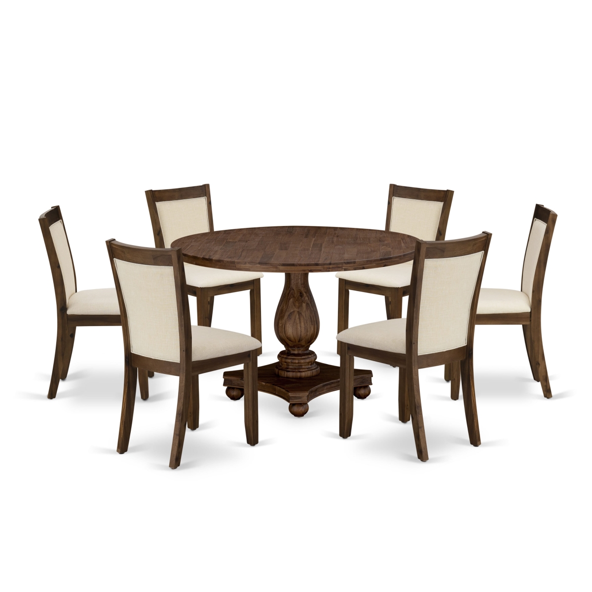 I2MZ7-NN-32 7 Piece Dining Set - A Wooden Table & 6 Dining Chairs with Stylish Back - Sand Blasting Antique Walnut Finish