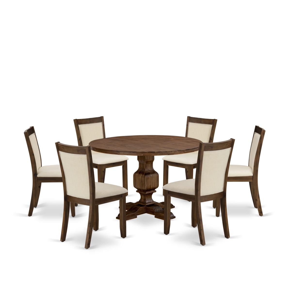 I3MZ7-NN-32 7 Piece Dining Set - A Kitchen Table & 6 Wood Dining Chairs with Stylish Back - Sand Blasting Antique Walnut Finish