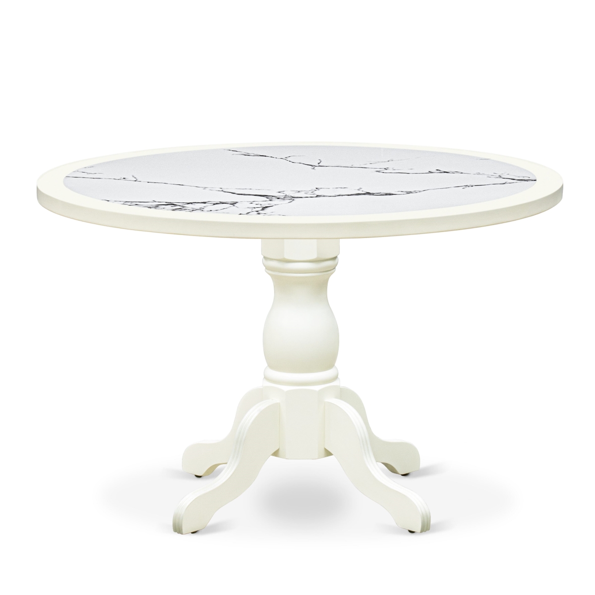 48T-204-TP A Round Kitchen Table with Veined Marble Pattern Tabletop, 42 x 42 in., Linen White