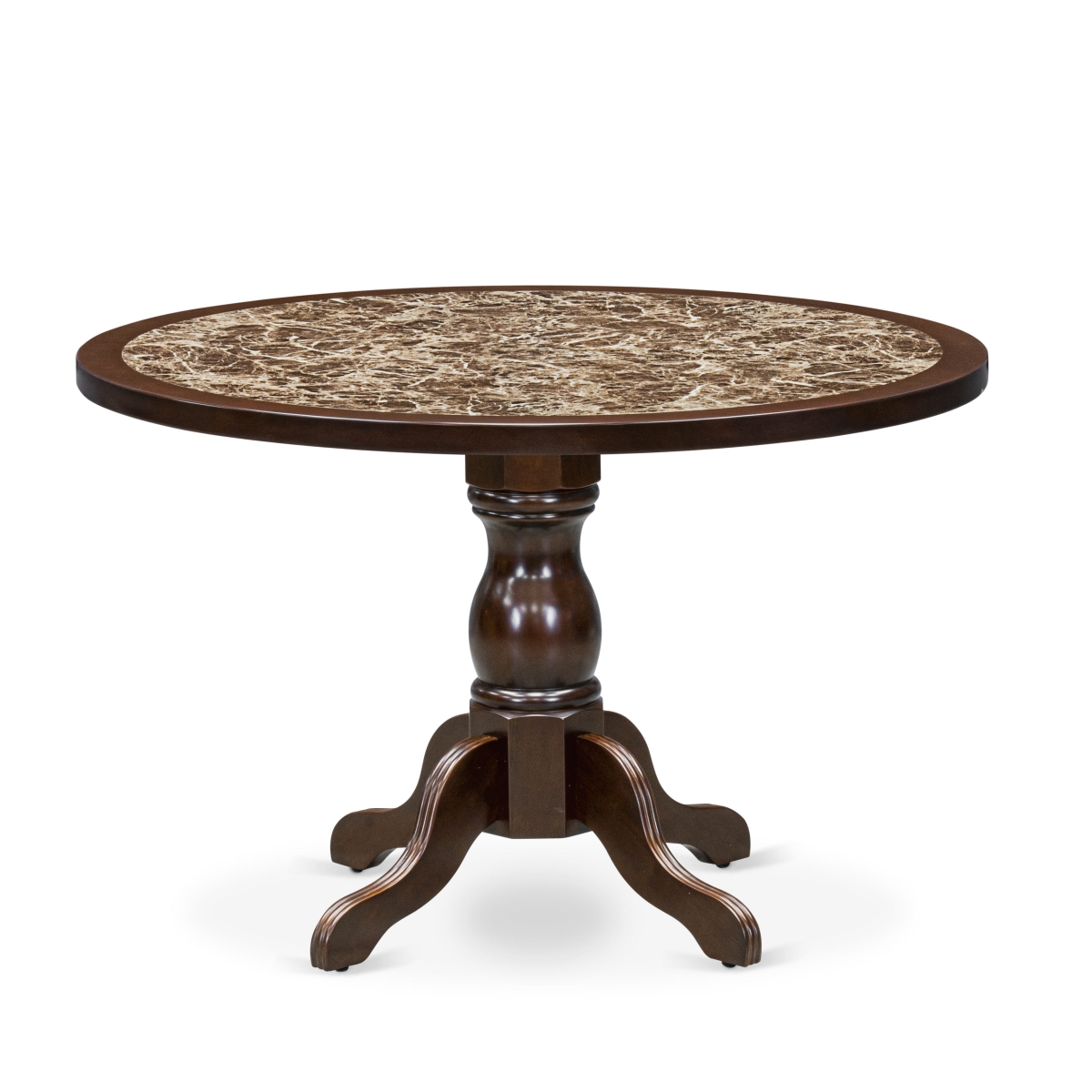 48T-312-TP A Round Dinner Table with Rippled Sand Marble Pattern Tabletop, 42 x 42 in., Mahogany