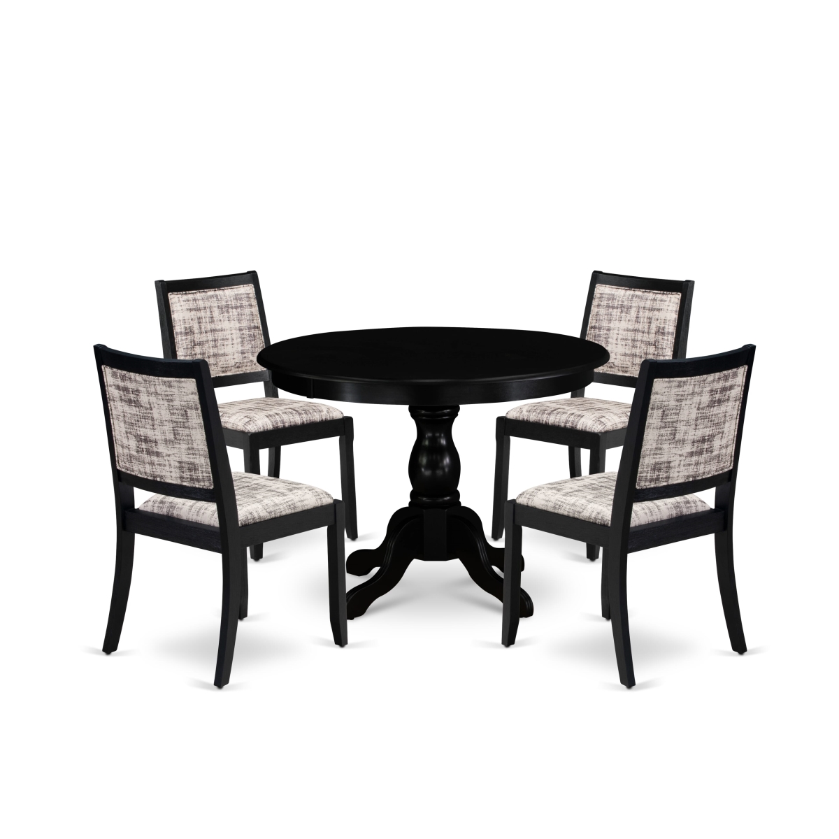 HBX25-ABK-30 5 Piece Dining Set Includes A Round Table & 5 Stackable Faux Leather Fabric Chairs, Wire Brushed Black