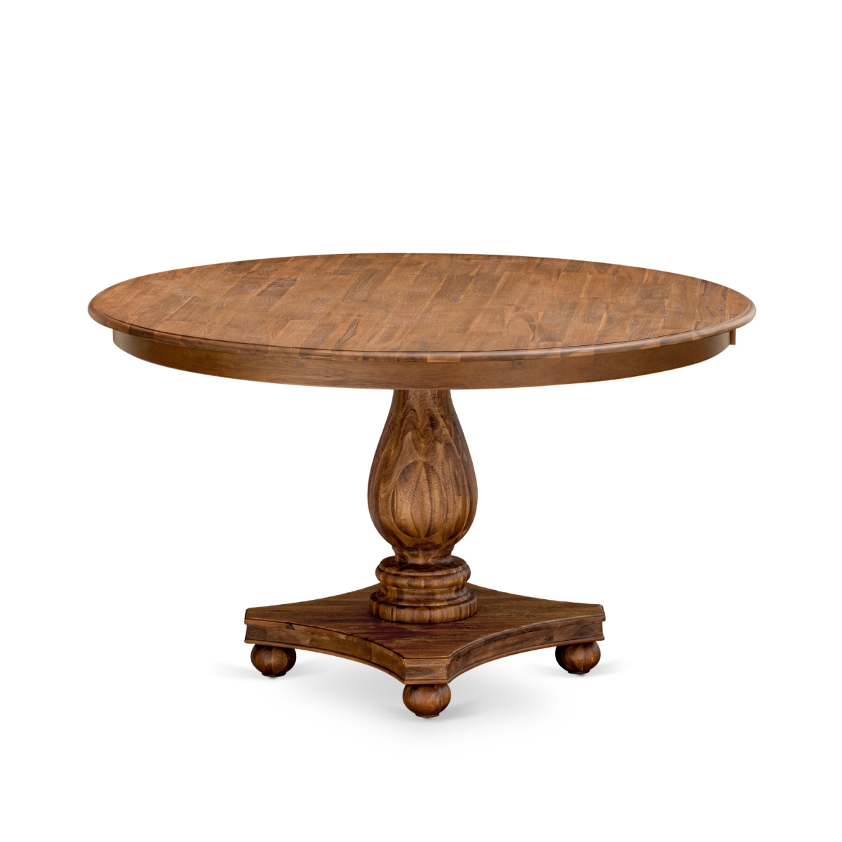 F52-0N-TP Kitchen Table with Acacia Wood Round Tabletop - Antique Walnut Finish