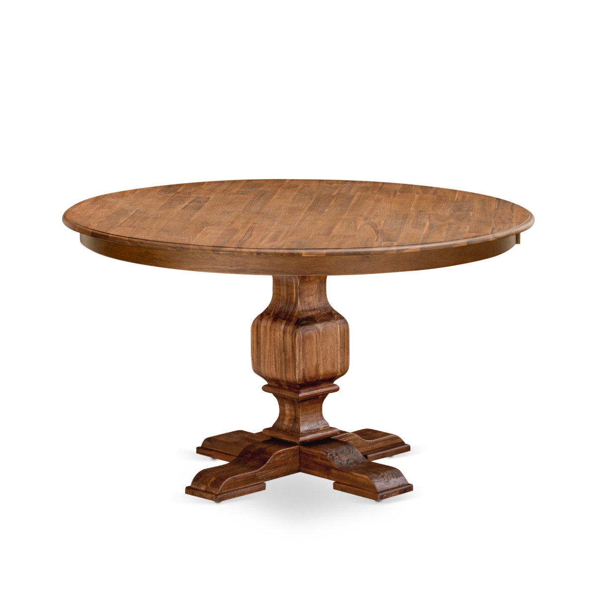 F53-0N-TP Modern Dining Table with Acacia Wood Round Tabletop - Antique Walnut Finish