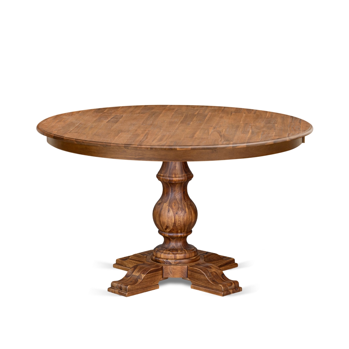 F55-0N-TP Mid Century Modern Dining Table with Acacia Wood Round Tabletop - Antique Walnut Finish
