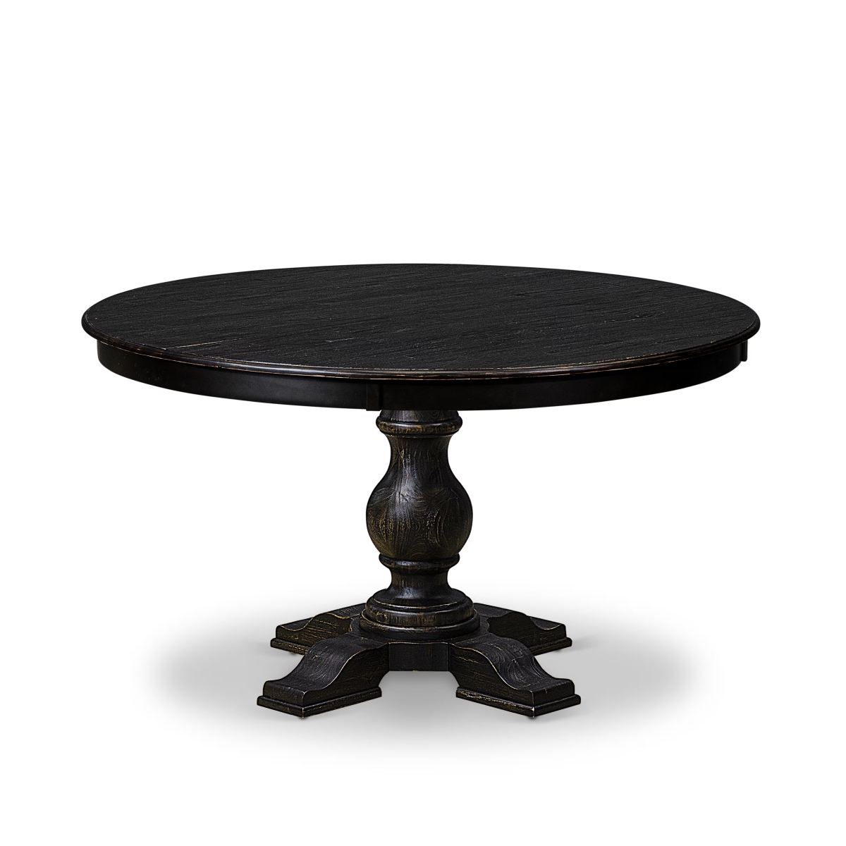 F55-11-TP Mid Century Dining Table with Acacia Wood Round Tabletop - Sand Blasted Black Finish
