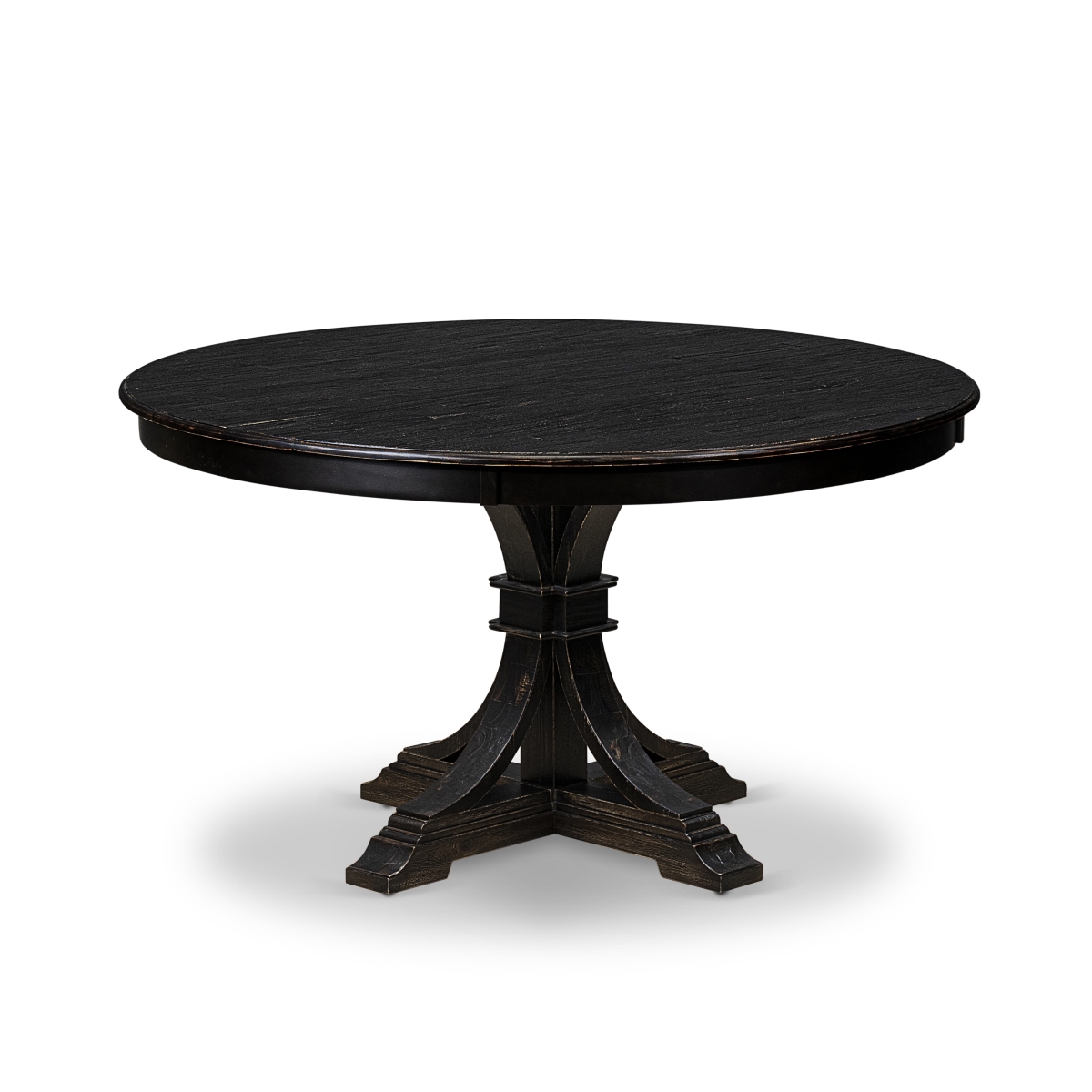 F57-11-TP Modern Kitchen Table with Acacia Wood Round Tabletop - Sand Blasted Black Finish