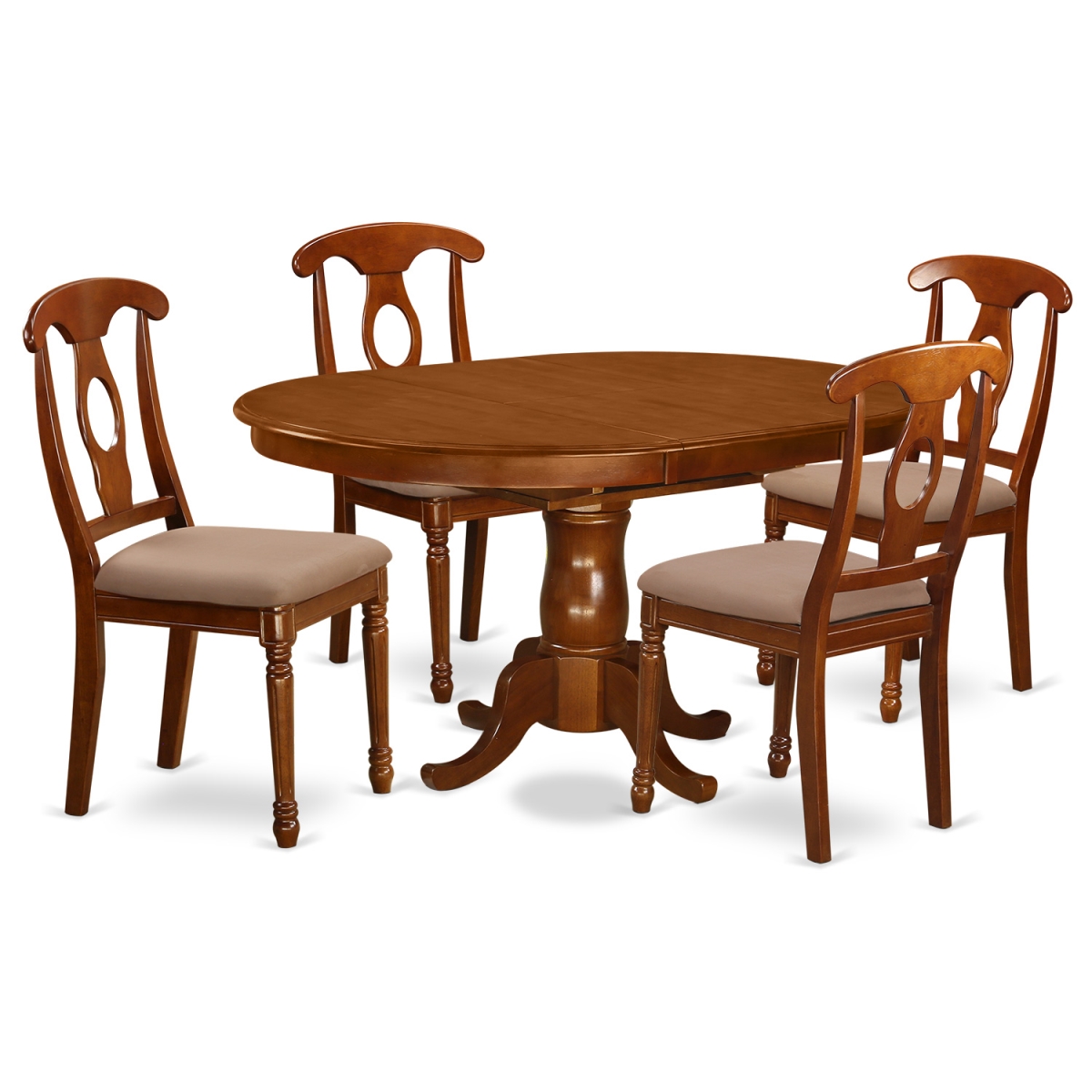D 4 Oval Dining Table with Leaf & 4 Styled Chairs, Saddle Brown