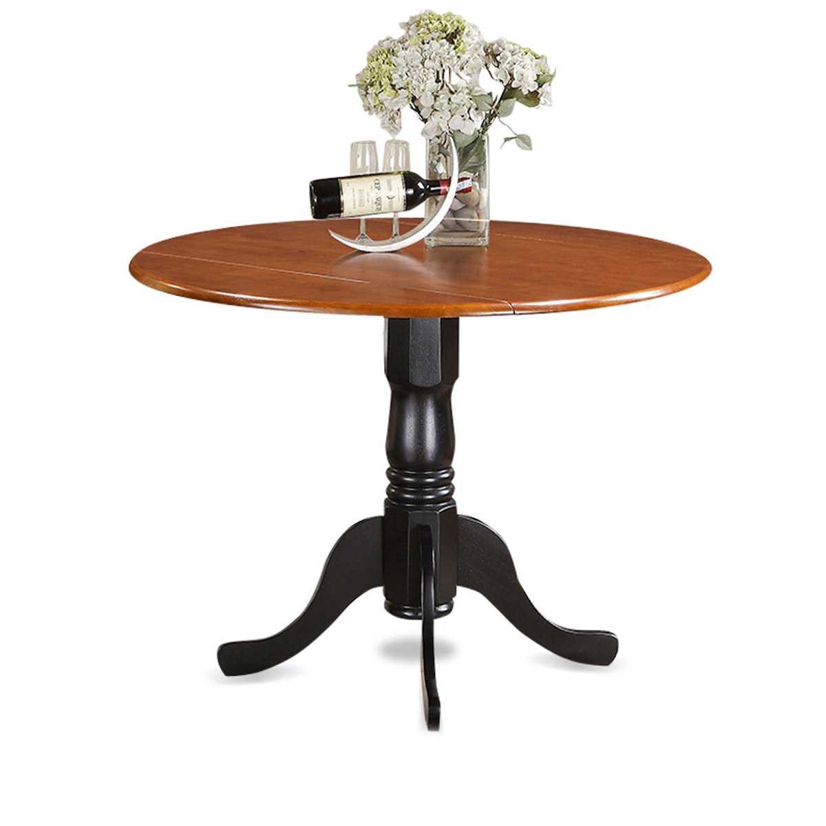 Dublin Round Table with Two 9 in. Drop Leaves in Black & Cherry Finish