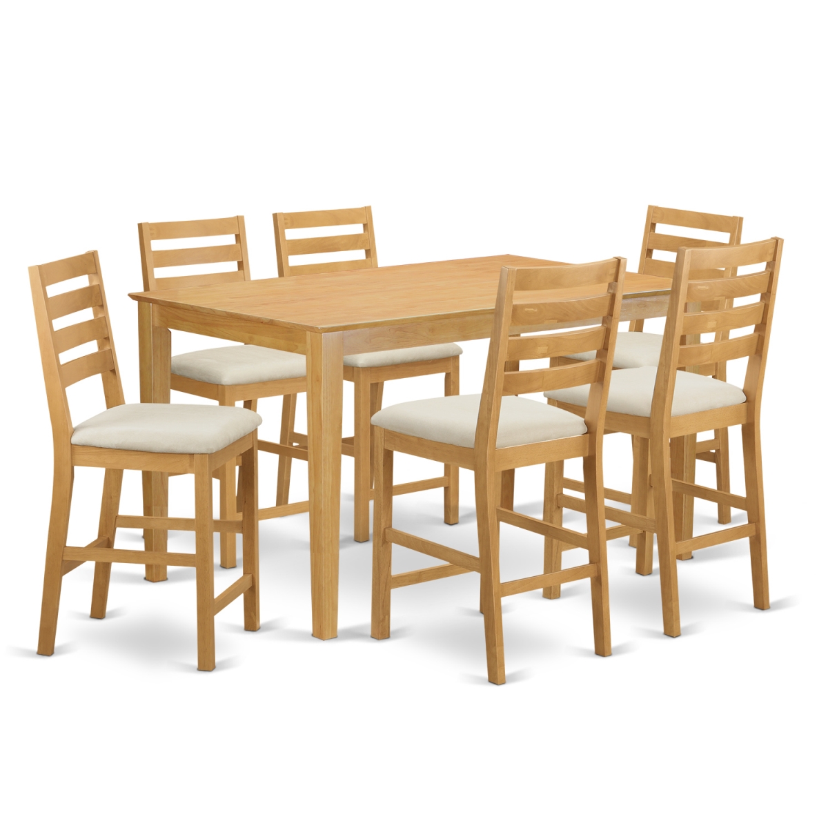 Counter Height Pub Table & 6 Bar Stools with Backs, Oak