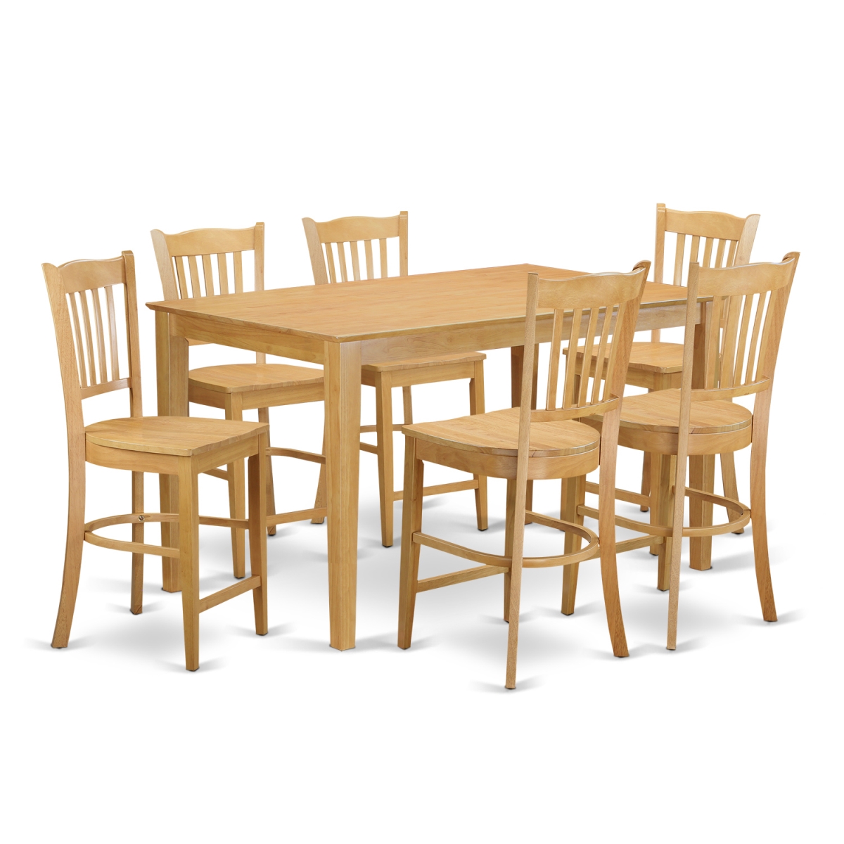 Counter Height Pub Top Table & 6 Dining Chair, Oak