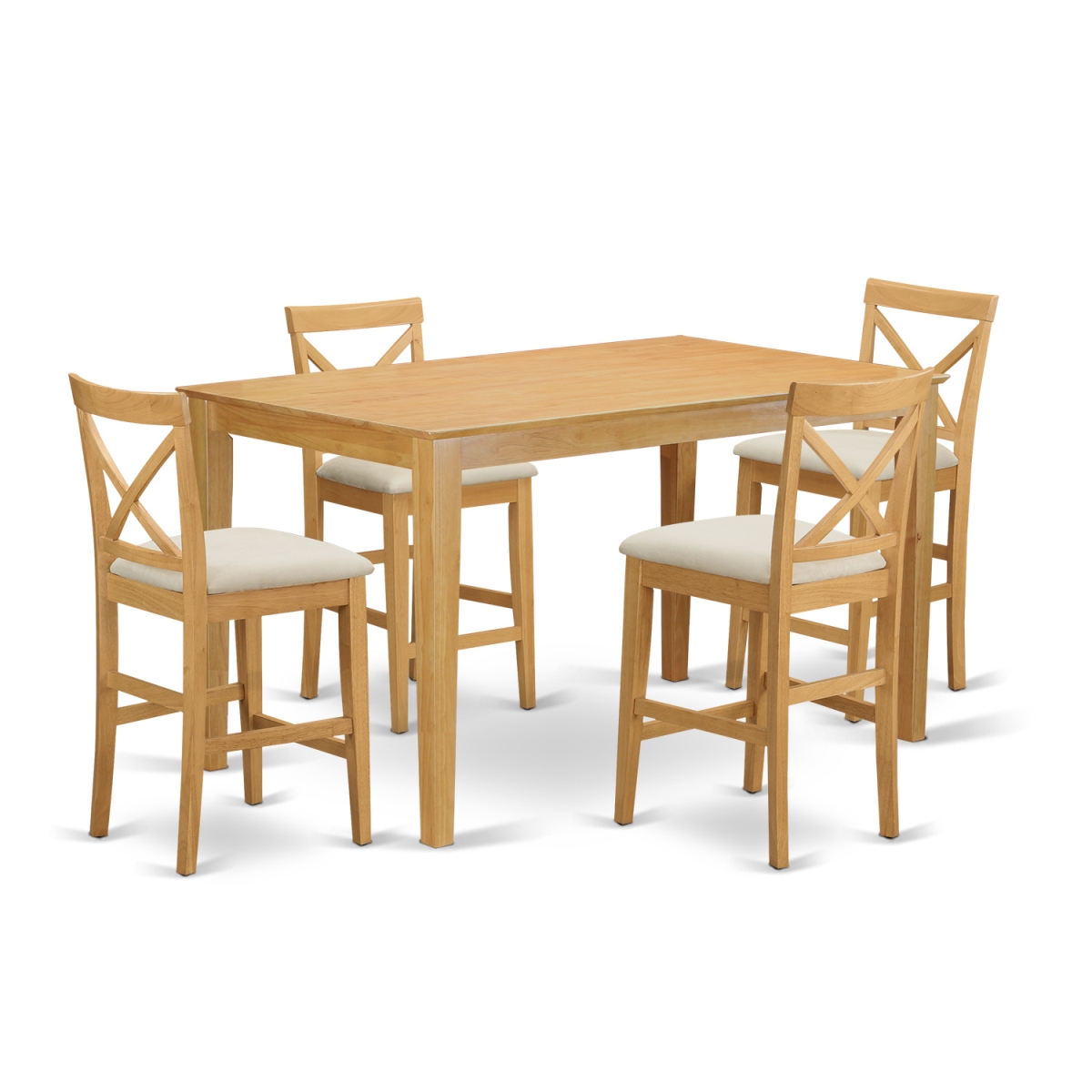 Counter Height Dining Pub Table & 4 Bar Stools with Backs, Oak