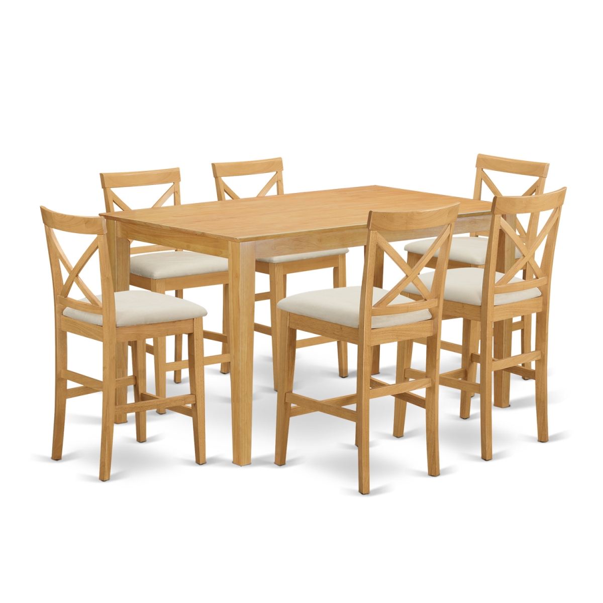 CAPB7H-OAK-C Counter Height Dining Pub Table & 6 Bar Stools with Backs, Oak
