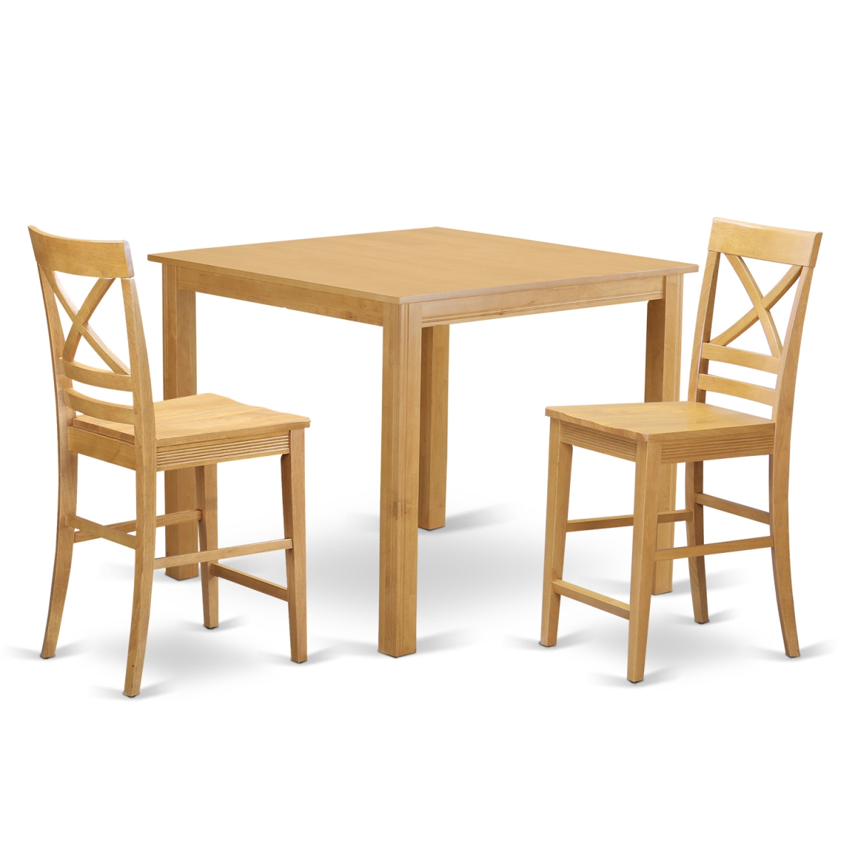 Counter Height Pub Top Table & 2 Kitchen Dining Chairs, Oak