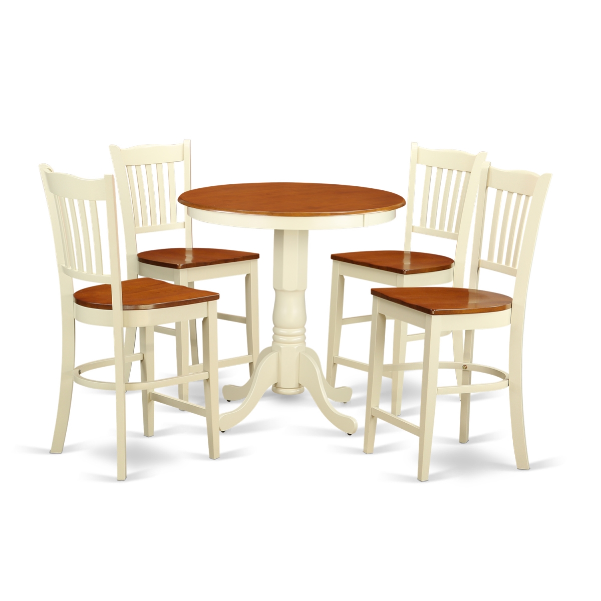 Counter Height Pub Table & Chair & 4 Bar Stools with Backs, White Finish