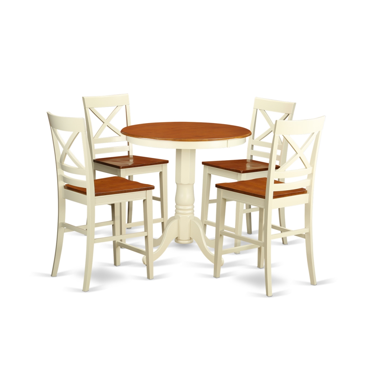 Pub Table & 4 Counter Height Chairs, White Finish