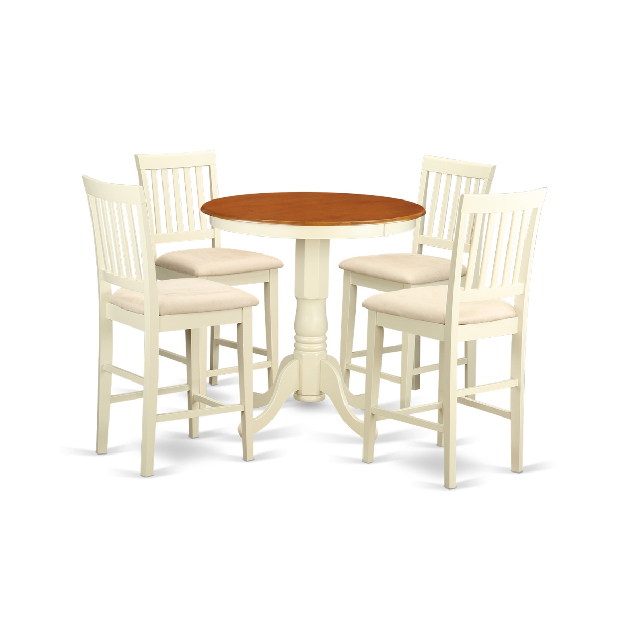 Pub Kitchen Dinette Table & 4 Bar Stools with Backs, White Finish