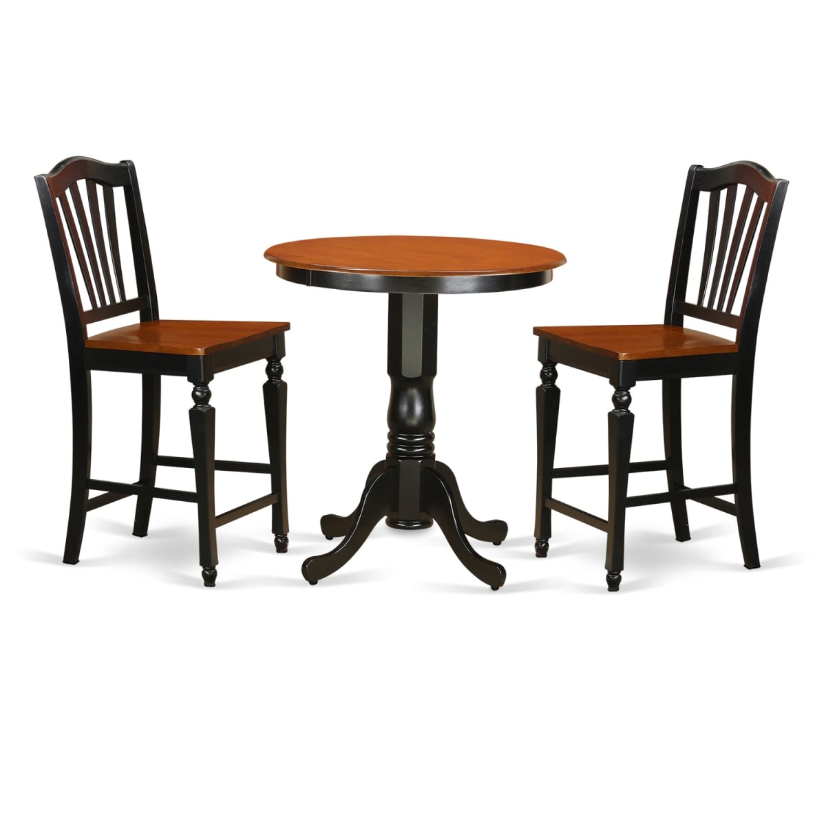 Counter Height Dining Pub Table & 2 Dining Room Chairs, Black Finish