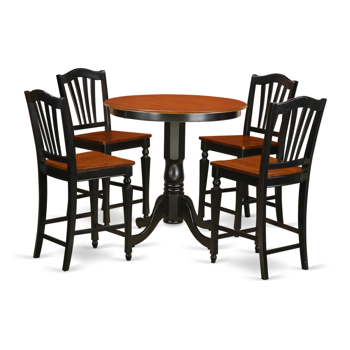Counter Height Pub Table & 4 Dining Chair, Black Finish