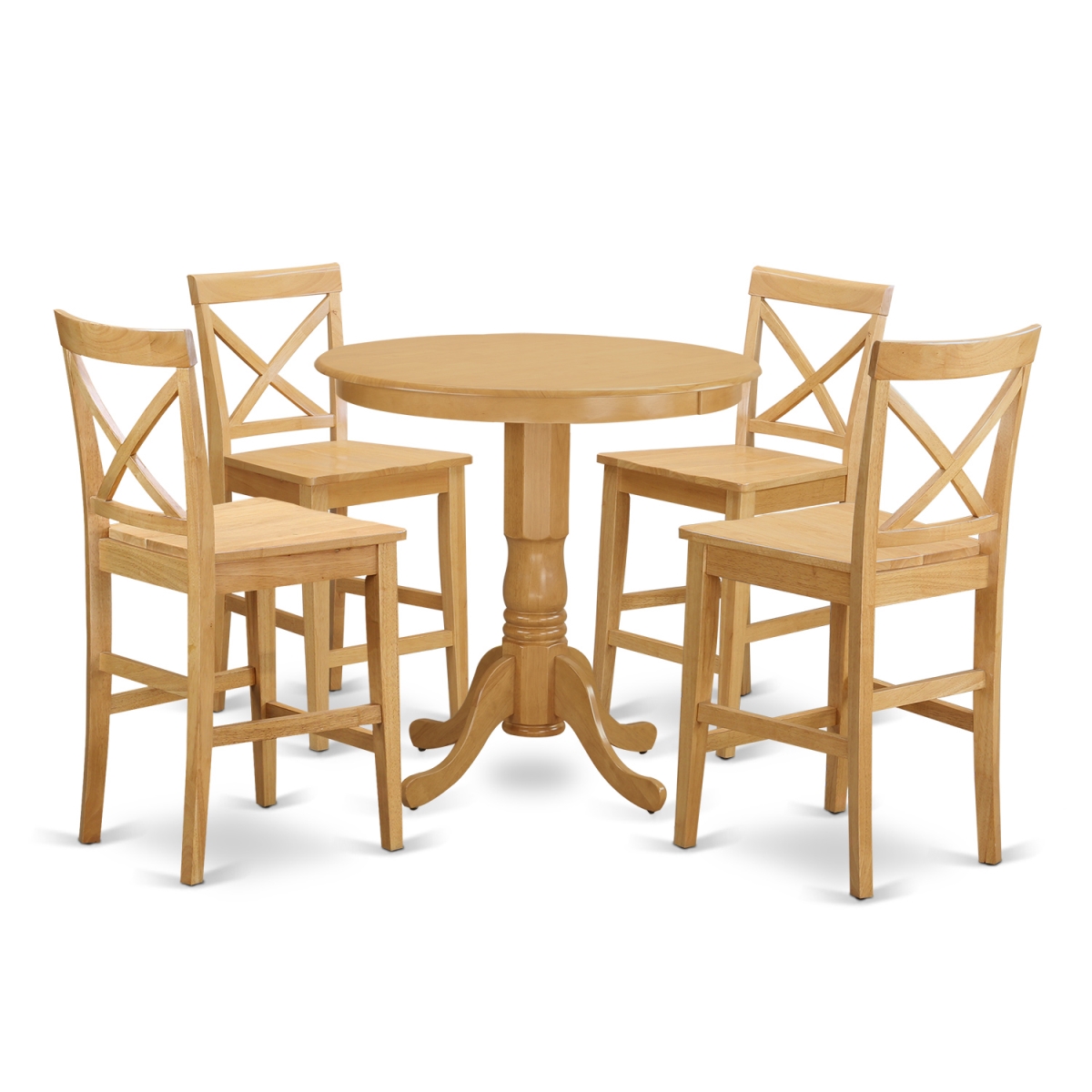 Counter Height Dining Top Table & 4 Kitchen Chairs, Oak