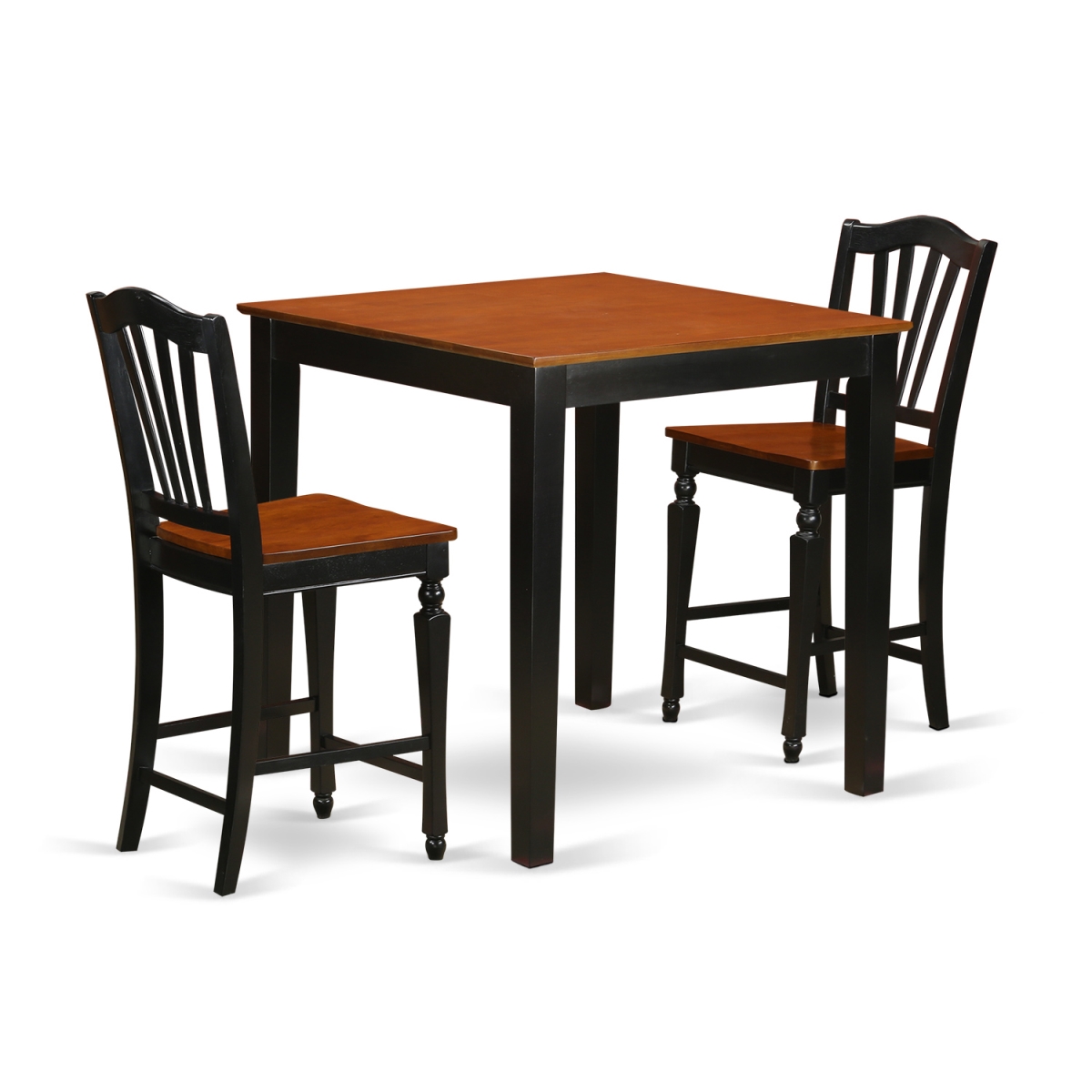 Counter Height Dining Pub Table & 2 Kitchen Chairs, Black Finish
