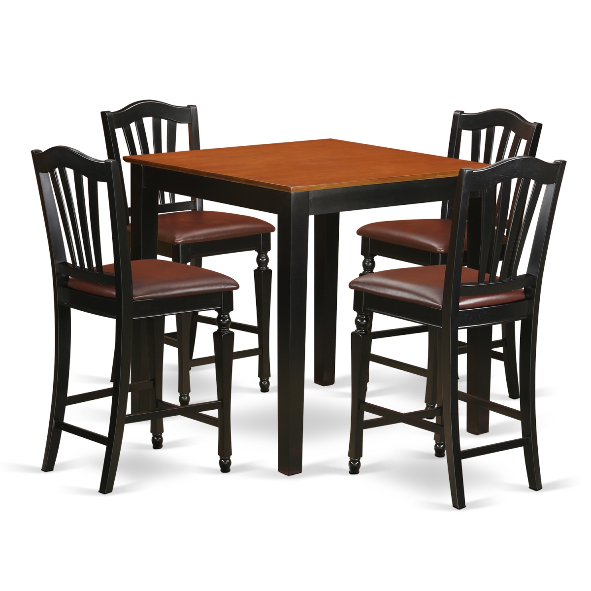Counter Height Dining Kitchen Table & 4 Chair, Black Finish