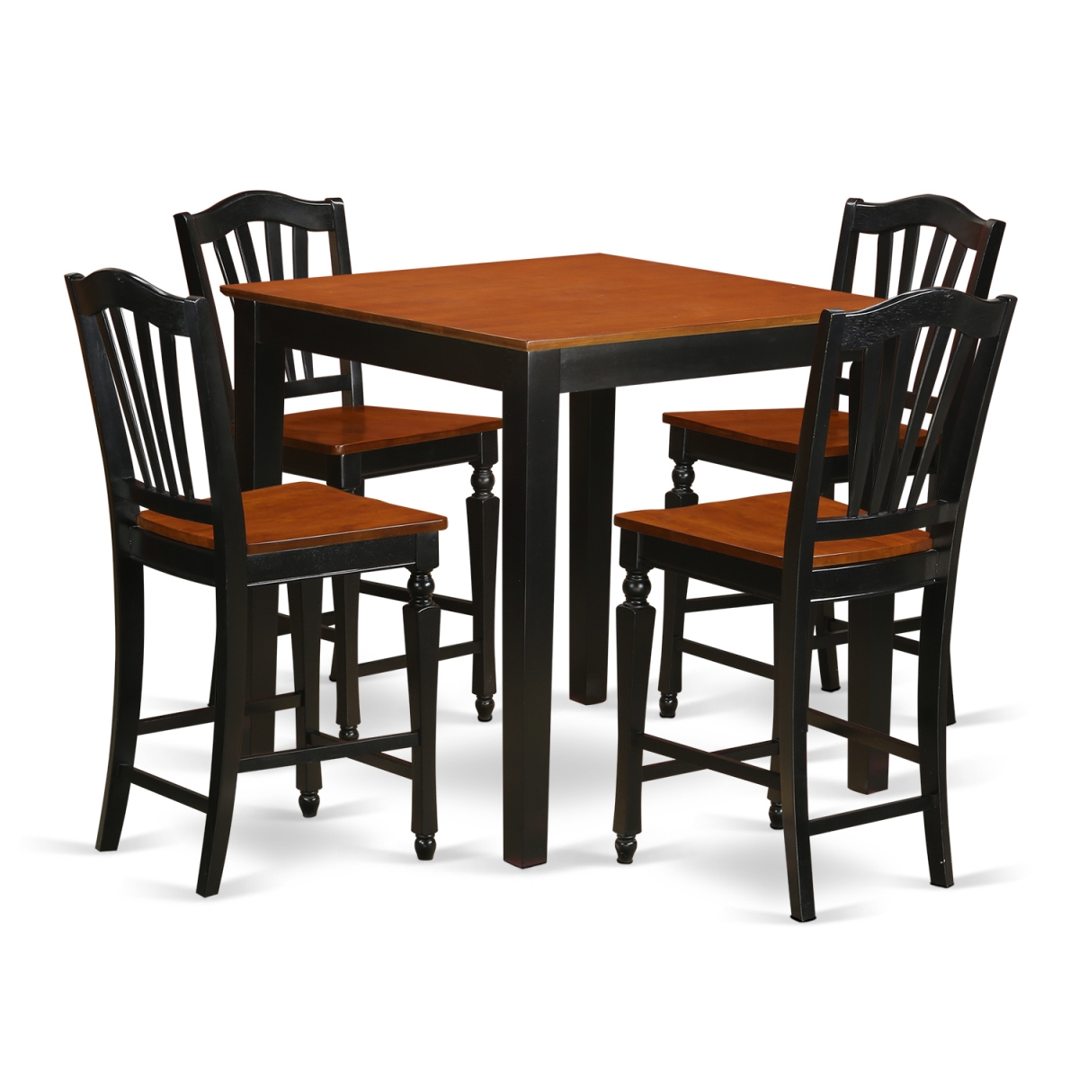 PBCH5-BLK-W Counter Height Pub Table & 4 Bar Stools, Black & White