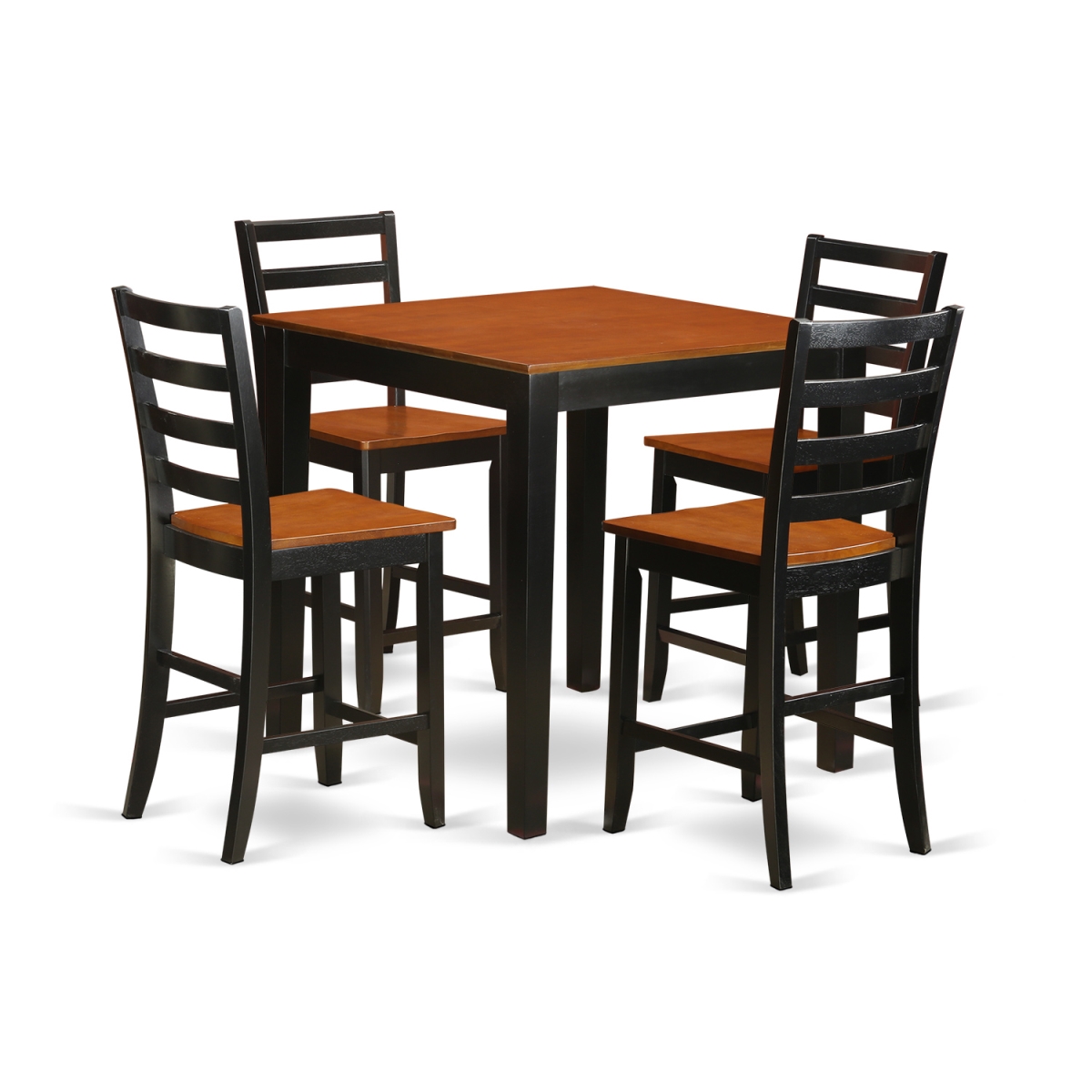Counter Height Pub Table & 4 Kitchen Dining Chairs, Black Finish