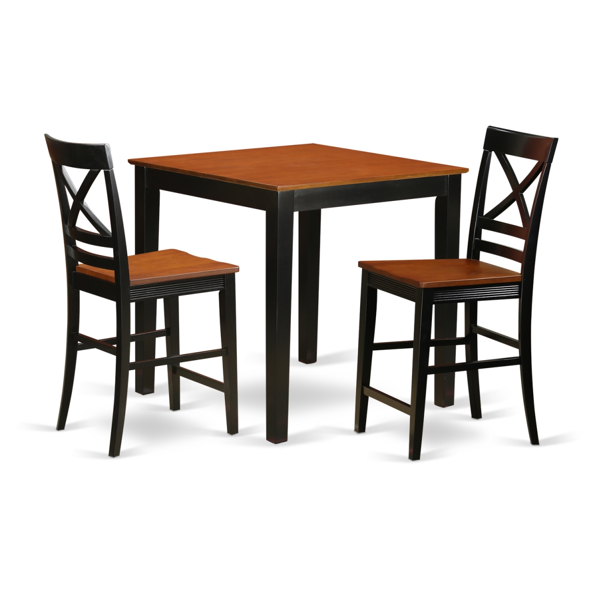 Pub Kitchen Dinette Table & 2 Counter Height Dining Chair, Black Finish