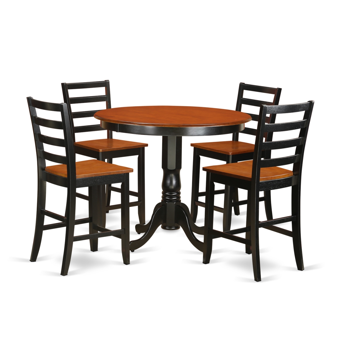 TRFA5-BLK-W Pub Kitchen Dinette Table & 4 Bar Stools, Black Finish